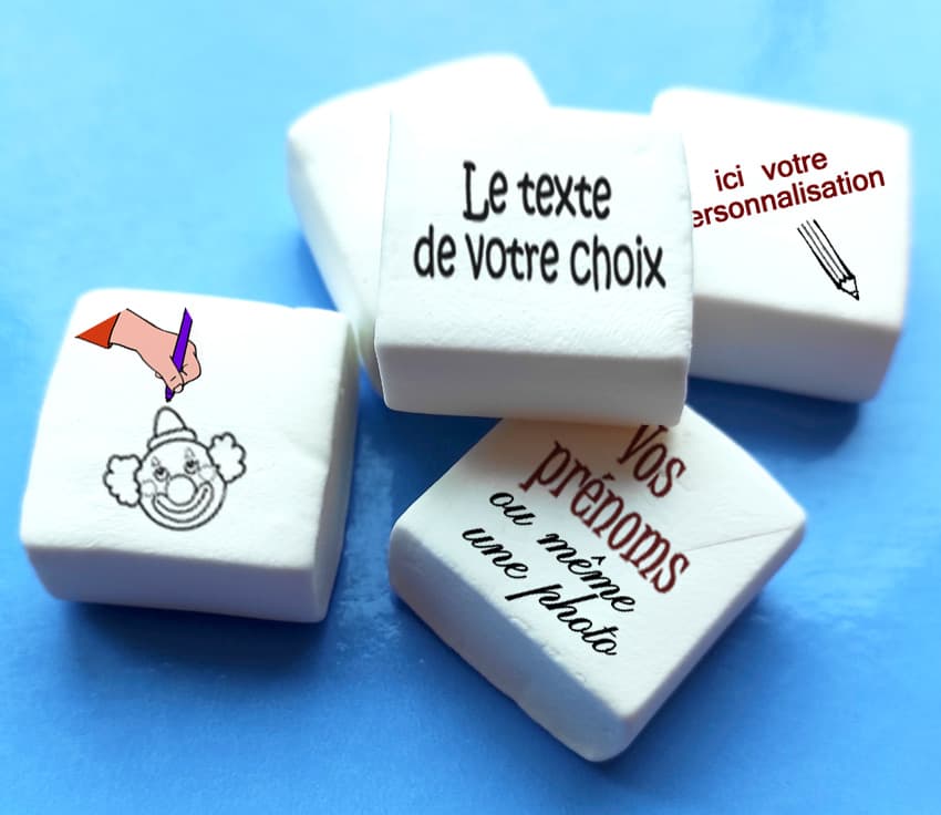 Bonbons imprimés, guimauves personnalisées blanches x 25, carré 4,5 cm x 4,5 cm